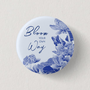 Positiv Blommar Citat Blåa blommor Lotus Mandala Knapp