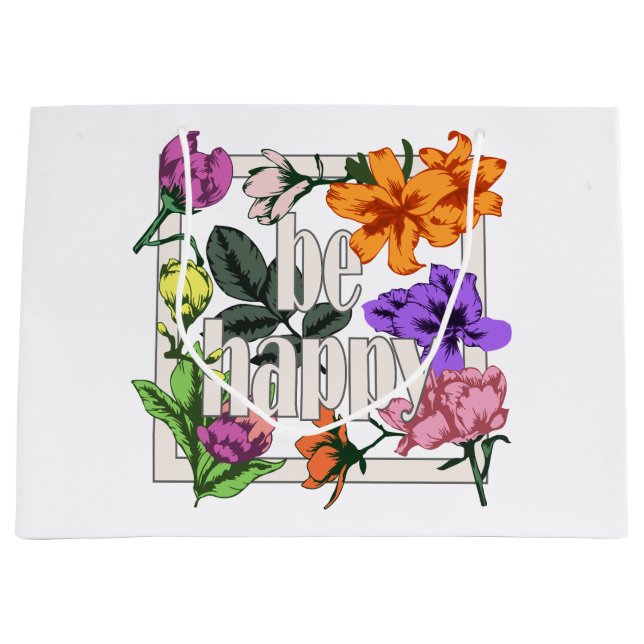 Positiv citat BE Lycklig och trädgårdsblommor (Framsidan)