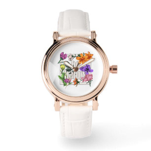 Positiv citat BE Lycklig och trädgårdsblommor Armbandsur
