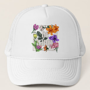 Positiv citat BE Lycklig och trädgårdsblommor Keps