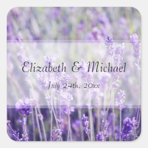 Positiv-etikett för Lavender Flowers Wedding Fyrkantigt Klistermärke