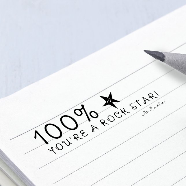 Positiv feedback 100 % Du är Rockstjärna Lärare Självfärgande Stämpel (Positive Feedback 100% You're A Rock Star Teacher Self-inking Stamp)