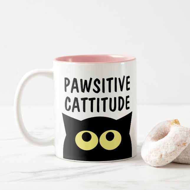 Positiv kattattityd rolig katt tecknad kaffemugg (Med munk)
