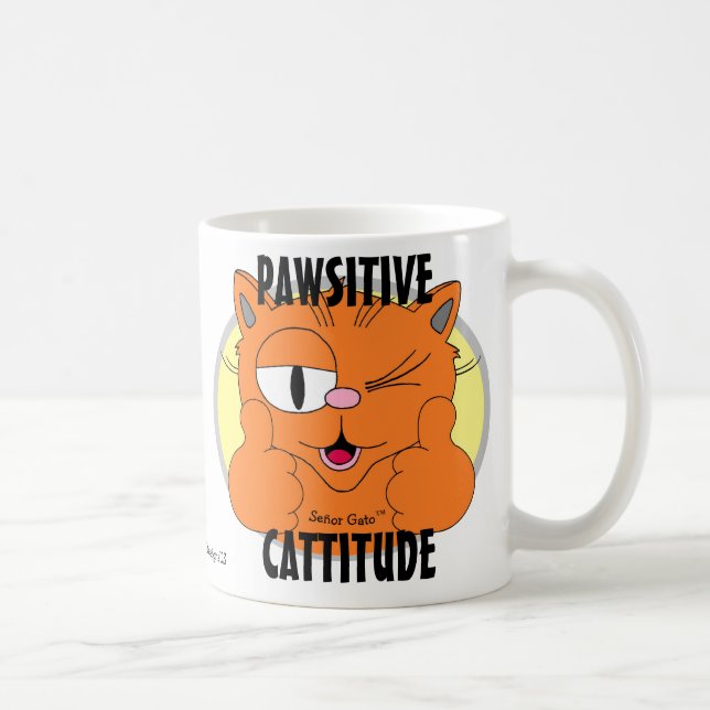 POSITIV KATTITUD Tecknad katt Señor Gato Kaffemugg (Höger)