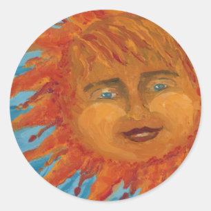Positiv, leende Orange Sol från akrylmålning Runt Klistermärke