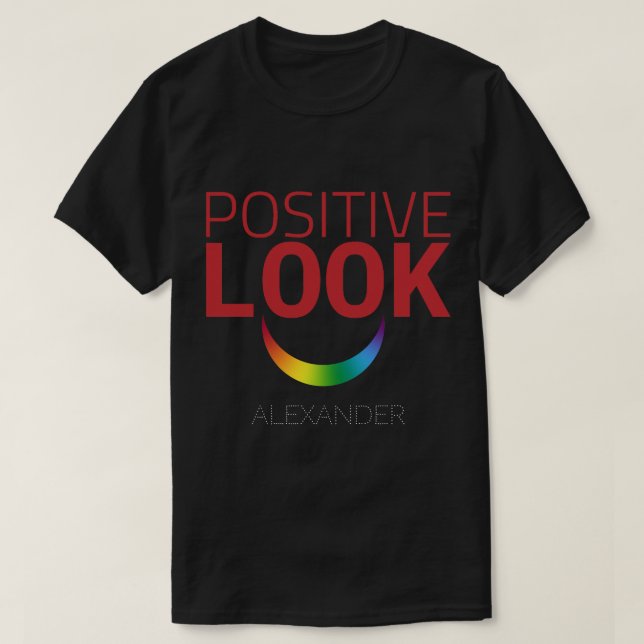 Positiv look Smile Ögon Red Rainbow GAY LGBT Namn T Shirt (Design framsida)