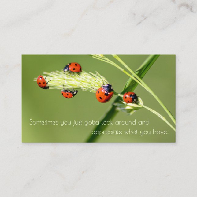 Positiv motiveringscitat med små ladybugs visitkort (Framsida)