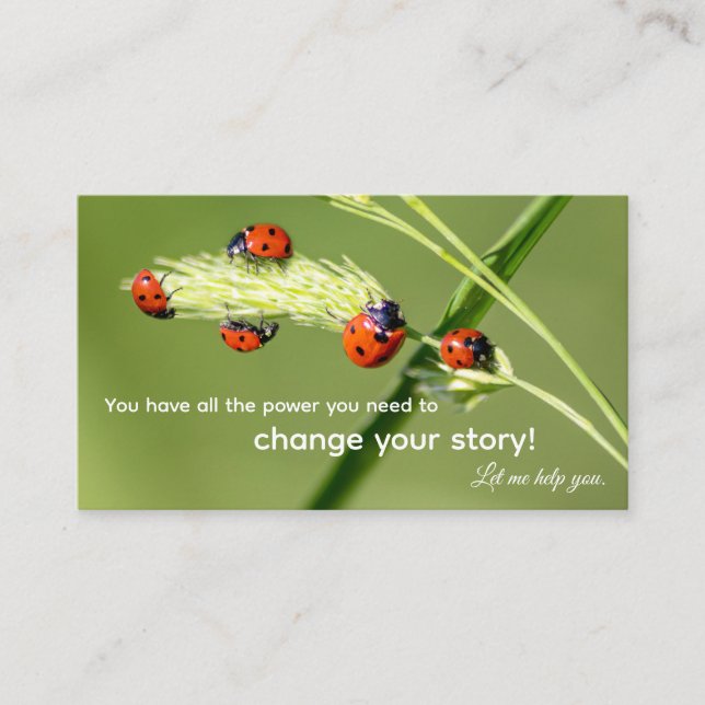Positiv motiveringscitat med små ladybugs visitkort (Framsida)