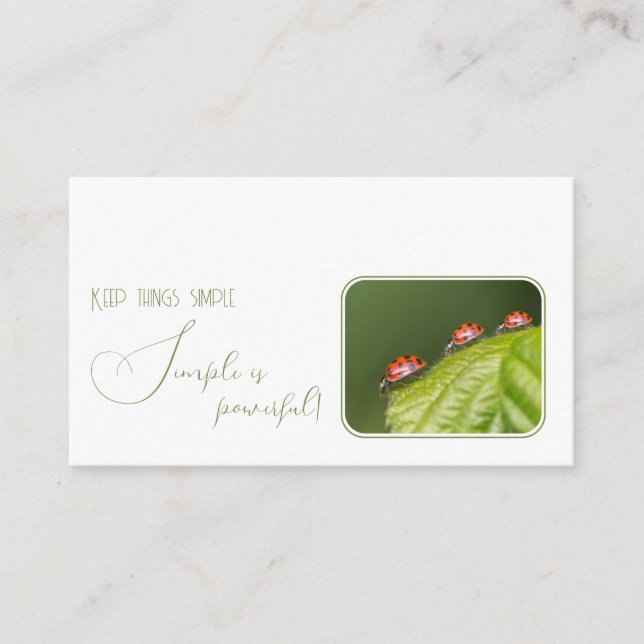 Positiv motiveringscitat med små ladybugs visitkort (Framsida)