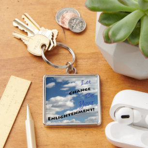 Positiv offerttypografi Cloudy Himlar-fotografi Fyrkantig Silverfärgad Nyckelring