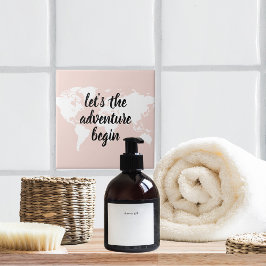 Positiv Rosa Låt oss att världskartan Äventyr börj Kakelplatta