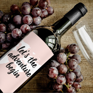 Positiv Rosa Låt oss att världskartan Äventyr börj Vinflaska Etikett