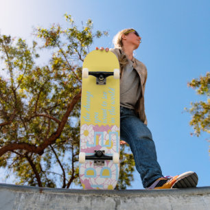 POSITIV UPPFÖLJNING AV ORD GULA BLOMMOR FEMININ MINI SKATEBOARD BRÄDA 18,5 CM
