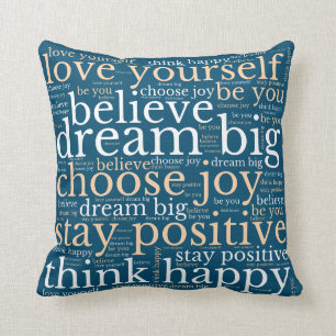 Positiv WordArt Mönster White Cream Turquise Kudde