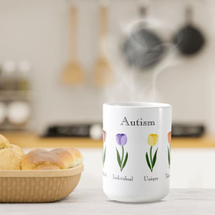 Positiva autismfällor för regnbåge färgad-tulpaner kaffemugg