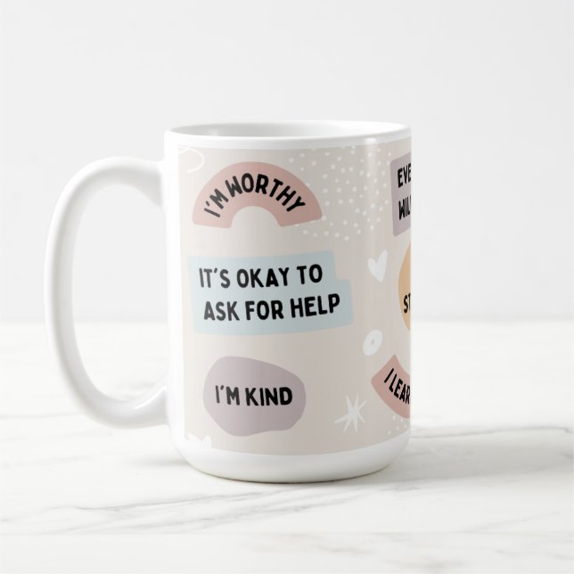 Positiva bekräftelser 'Jag är värd' Psykisk hälsa  Kaffemugg (Vänster)