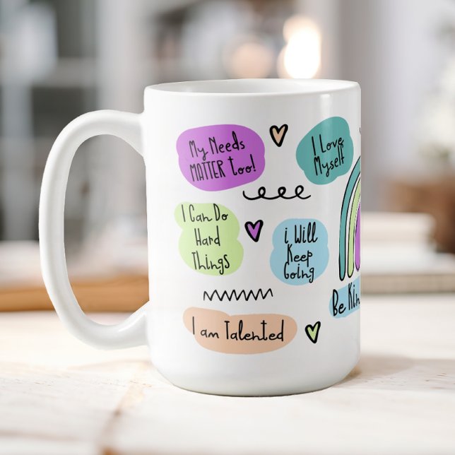 Positiva bekräftelser kaffemugg (A fun positive affirmations coffee mug.)
