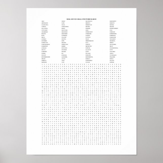 Positiva bekräftelser Ord-sökning Poster (Framsidan)