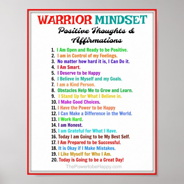 Positiva bekräftelser Poster - Warrior Mindset (Framsidan)