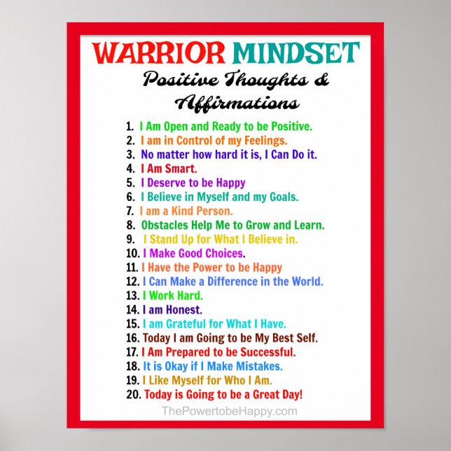 Positiva bekräftelser Poster - Warrior Mindset (Framsidan)