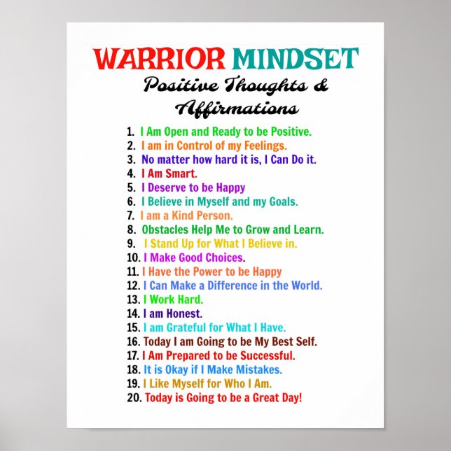 Positiva bekräftelser Poster - Warrior Mindset (Framsidan)