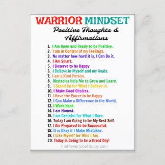 Positiva bekräftelser Poster - Warrior Mindset Vykort