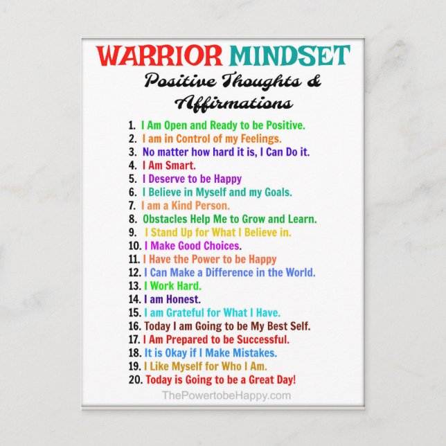 Positiva bekräftelser Poster - Warrior Mindset Vykort (Framsida)