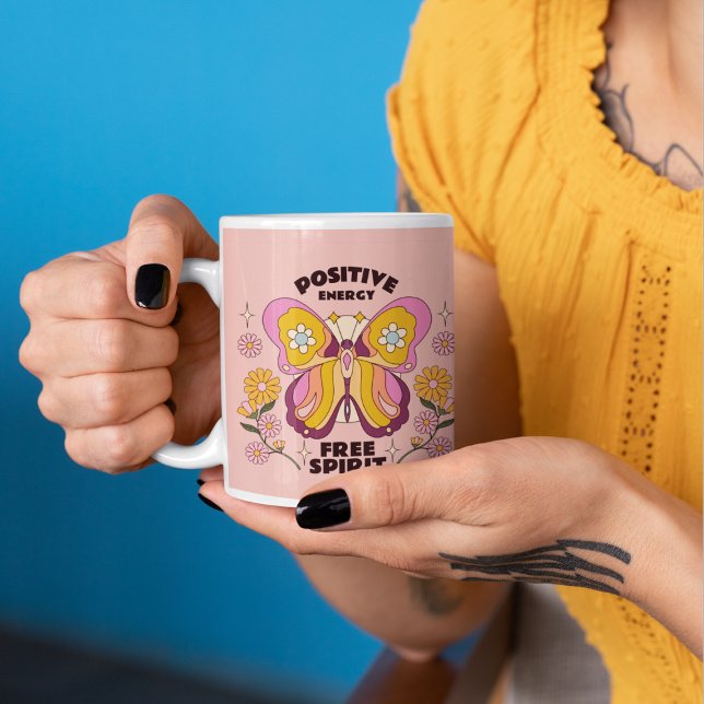 Positiva energicitat Färga fjärosblommor Kaffemugg (Skapare uppladdad)
