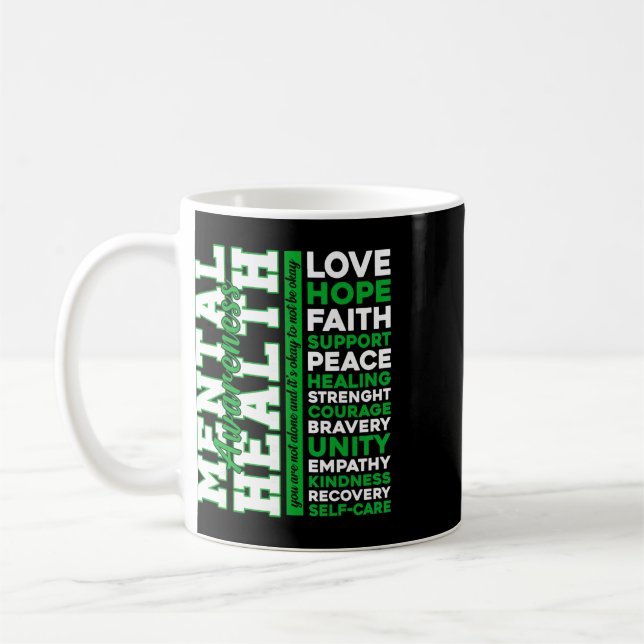 Positiva gröna ord månaden för psykisk hälsa medve kaffemugg (Vänster)