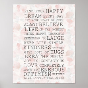 Positiva Inspirerande Rosa Rosblad Poster