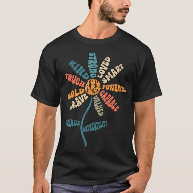 Positiva Ord Empowerment Snäll Stark Modig T Shirt (Framsida)