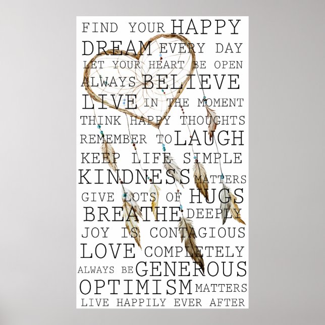 Positiva tankar inspirerande drömmar Catcher Poster (Framsidan)
