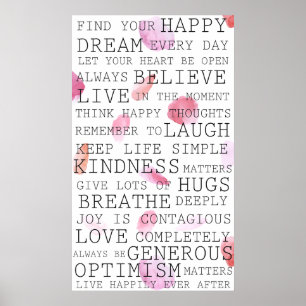 Positiva tankar om inspiration från Ord Ro Petals Poster