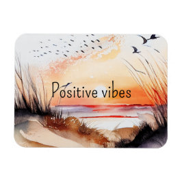 Positiva vibbar strand solnedgång med fåglar magnet