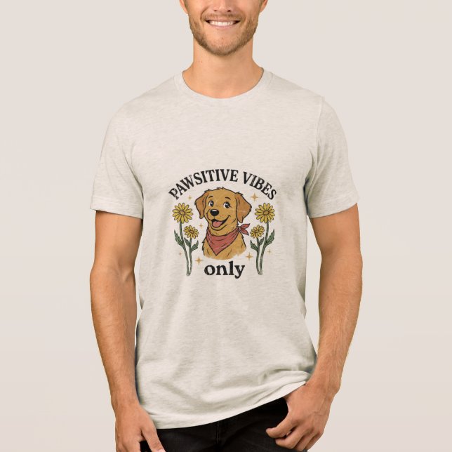 Positiva Vibrationer Endast Söt Guldfärgad Retriev T Shirt (Framsida)