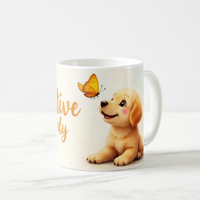 Positiva Vibrationer Endast Valp & Fjäril Kaffemugg (Framsida höger)