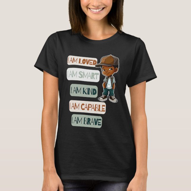Positive Affirmations for African American Boys T Shirt (Framsida)