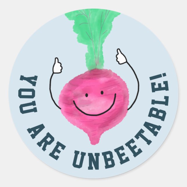 Positive Beet Pun - Obeetable Runt Klistermärke (Framsida)