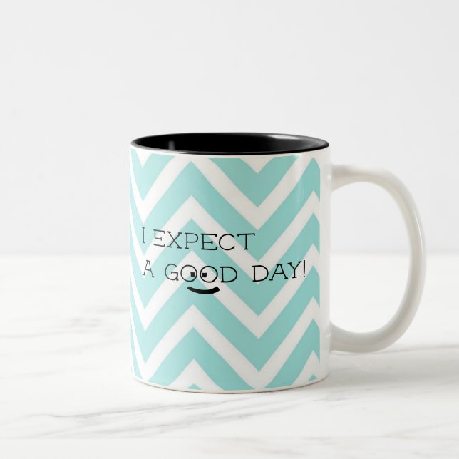 Positive Expectation Good Day Blue Chevron Två-Tonad Mugg (Höger)