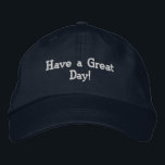 Positive Message Navy Cap: "Ha en Underbar dag!" H Broderad Keps<br><div class="desc">Den här marina bomullstaket har det positiva och upplyftande budskapet "Ha en underbar dag!" som är broderat i ett slimmat brev. Designat med ett justerbart band ger det en bekväm passning för alla storlekar. Den här skyddshylsan är gjord av hållbar bomull och kombinerar stil och motivation, skapar den perfekten tillbehör...</div>