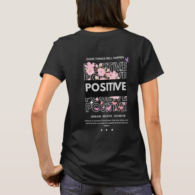 Positive Mindset Quote with Cherry Blossoms T Shirt (Baksida)