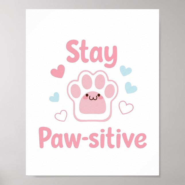 Positive Paw Print with Hearts Poster (Framsidan)