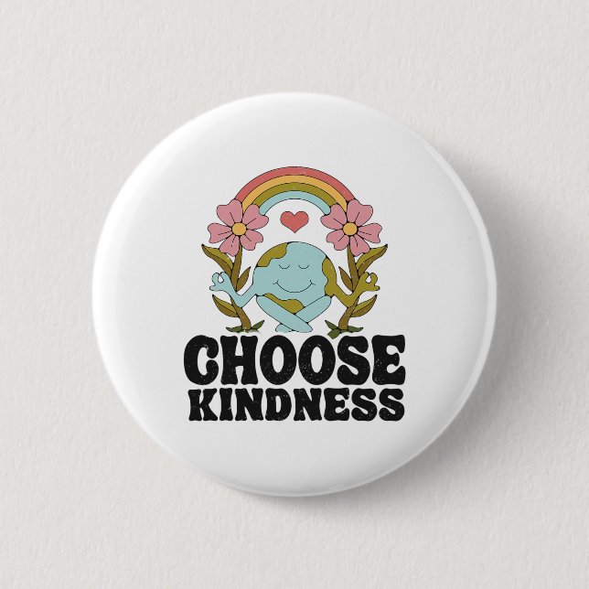 Positive Rainbow Peace Hippie Välj Kindness Eart Knapp (Framsida)
