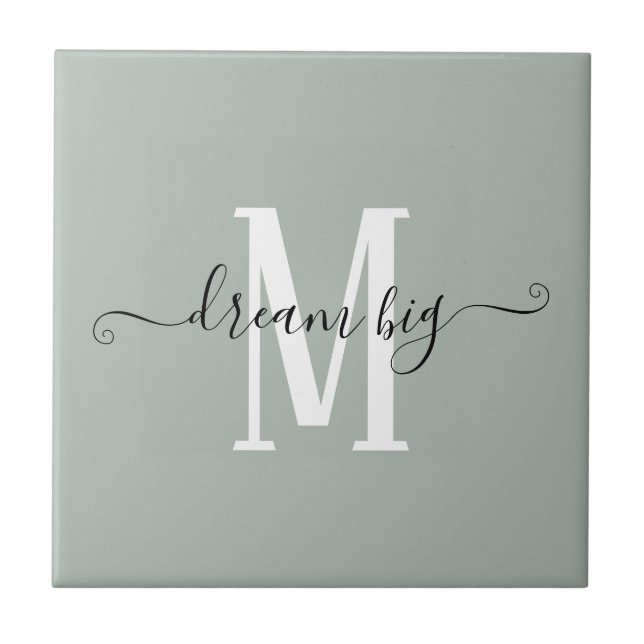 Positive Say Dream Big Monogram Initial Sage Kakelplatta (Framsidan)