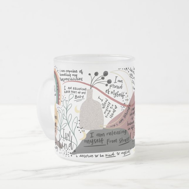 Positive Self Love Affirmations Graphics Frostad Glasmugg (Framsida vänster)
