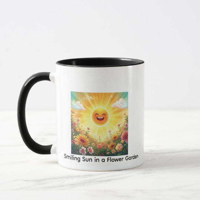 Positive Sunshine Art – Bright Happy Sun and Flowe Mugg (Vänster)