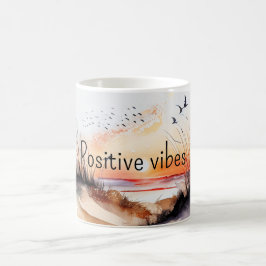Positive Vibes Beach Sunset with Birds Kaffemugg