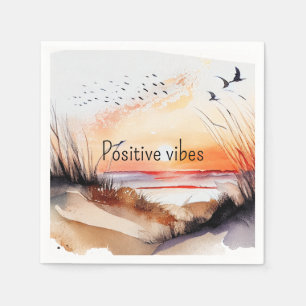 Positive Vibes Beach Sunset with Birds Pappersservett