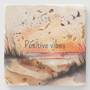 Positive Vibes Beach Sunset with Birds Stenunderlägg