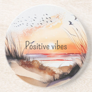 Positive Vibes Beach Sunset with Birds Underlägg
